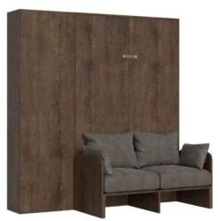 Armoire Lit 160x190 Cm Avec Canapé Et Colonne De Rangement Bois Noyer Kanto