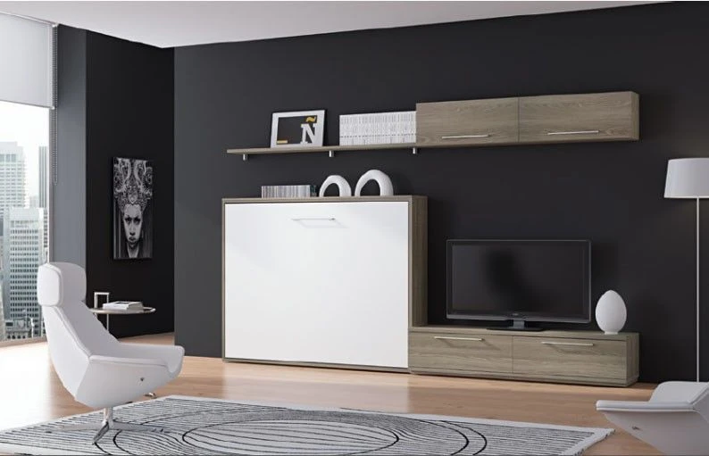 Ensemble Lit Escamotable 80x190 Cm Et Meubles De Salon Optima