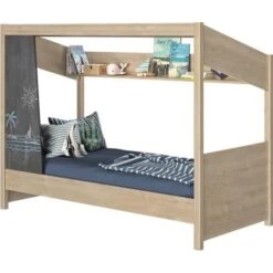 GAMI CABANE - Lit Cabane - 90x200 Cm - Décor Chene Et Anthracite - L 207 X P 98 X H 157 Cm