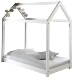 Lit Cabane 70x140 Cm Pin Massif Blanc Cabana