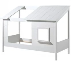 Lit Cabane 90x200 Cm Avec Matelas Et Sommier Pin Massif Blanc Avec Fenêtre Parade