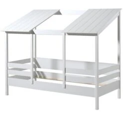 Lit Cabane 90x200 Cm Avec Matelas Et Sommier Pin Massif Blanc Remis