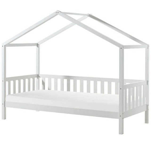 Lit Cabane 90x200 Cm Avec Matelas Pin Massif Blanc Bali