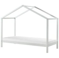 Lit Cabane 90x200 Cm Avec Matelas Pin Massif Blanc Kobi