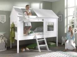 Lit Cabane 90x200 Cm Avec Sommier Pin Massif Blanc Charlotte