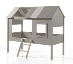 Lit Cabane 90x200 Cm Avec Sommier Pin Massif Gris Et Taupe Charlotte