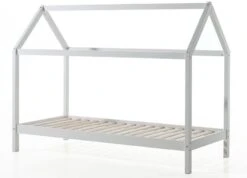Lit Cabane 90x200 Cm Et Sommier Pin Massif Blanc Kali