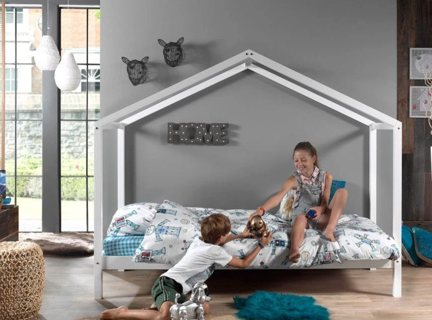 Lit Cabane 90x200 Cm Et Sommier Pin Massif Blanc Kobi – Image 2