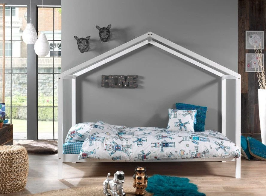 Lit Cabane 90x200 Cm Et Sommier Pin Massif Blanc Kobi – Image 3