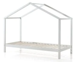 Lit Cabane 90x200 Cm Et Sommier Pin Massif Blanc Kobi