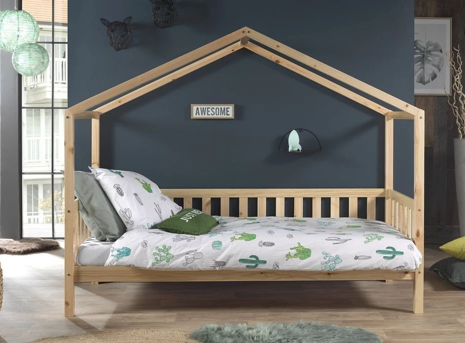 Lit Cabane 90x200 Cm Et Sommier Pin Massif Clair Bali – Image 2