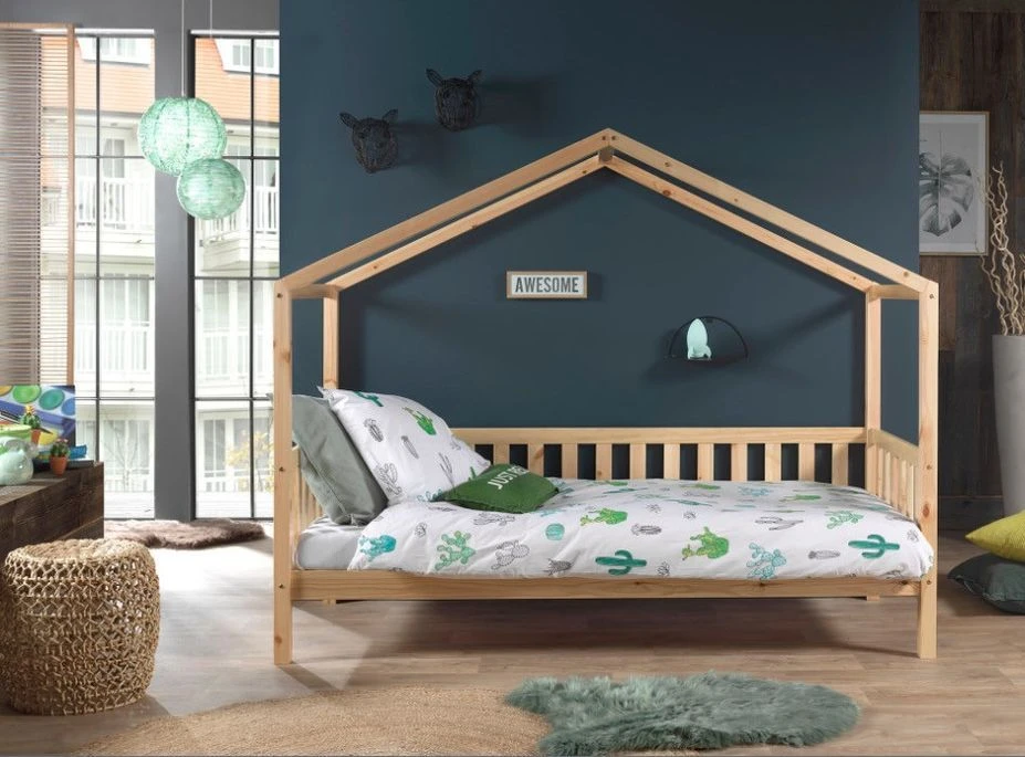 Lit Cabane 90x200 Cm Et Sommier Pin Massif Clair Bali – Image 4