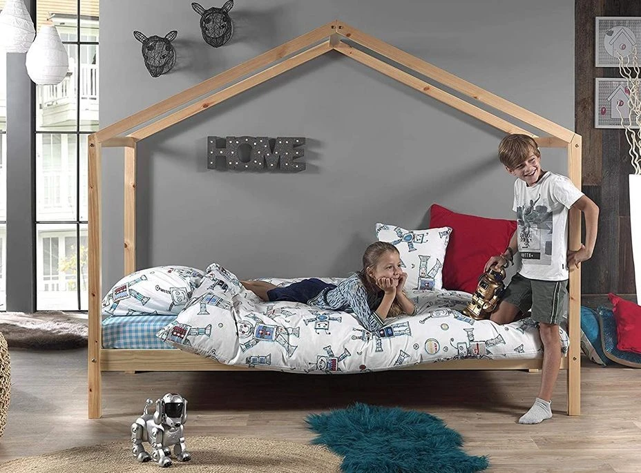 Lit Cabane 90x200 Cm Et Sommier Pin Massif Clair Kobi – Image 3