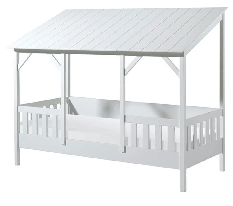 Lit Cabane 90x200 Cm Et Sommier Pin Massif Toit Blanc Mila