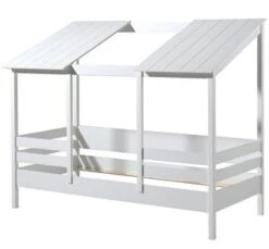 Lit Cabane 90x200 Cm Pin Massif Blanc Remis