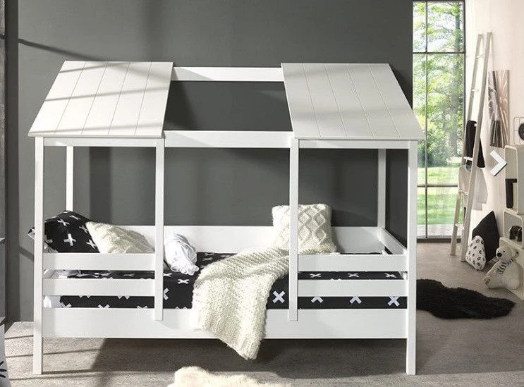 Lit Cabane 90x200 Cm Pin Massif Blanc Remis – Image 2