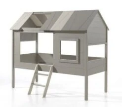 Lit Cabane 90x200 Cm Pin Massif Gris Et Taupe Charlotte
