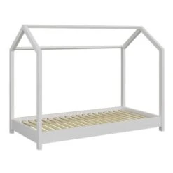 Lit Cabane Blanc 90x200 Cm Avec Sommier En Bois