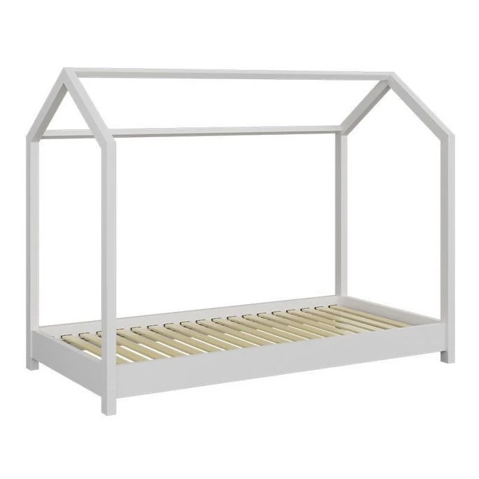 Lit Cabane Blanc 90x200 Cm Avec Sommier En Bois