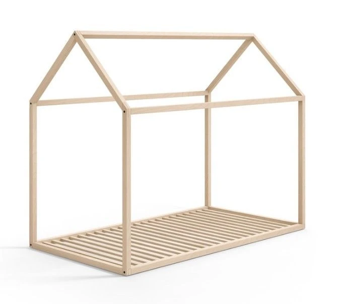 Lit Cabane Bois Clair Avec Sommier HĂȘtre Massif 70x140