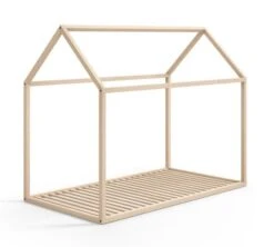 Lit Cabane Bois Clair Avec Sommier Hêtre Massif 90x190