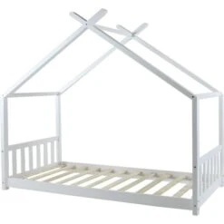 Lit Cabane Bois Massif Blanc Linone 90x190 Cm