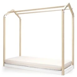 Lit Cabane Bois Massif Clair Et Blanc Casa 90x190 Cm