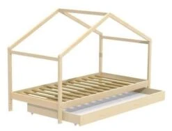 Lit Cabane Enfant Avec Tiroir En Bois Pin Massif Naturel Sammy 90x190cm