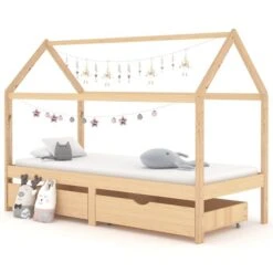 Lit Cabane Enfant Avec Tiroirs Bois De Pin Massif 90x200 Cm