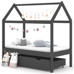 Lit Cabane Enfant Avec Un Tiroir Gris Foncé Pin 70x140 Cm