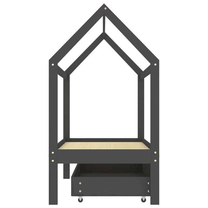 Lit Cabane Enfant Avec Un Tiroir Gris Foncé Pin 70x140 Cm – Image 4