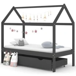 Lit Cabane Enfant Avec Un Tiroir Gris Foncé Pin 80x160 Cm