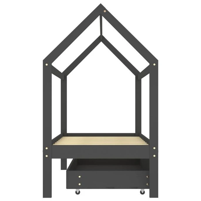 Lit Cabane Enfant Avec Un Tiroir Gris Foncé Pin 80x160 Cm – Image 4