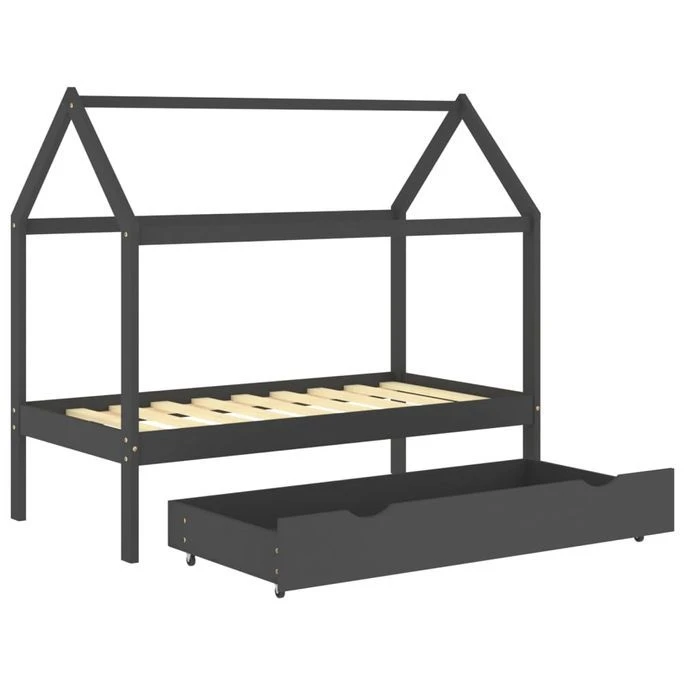 Lit Cabane Enfant Avec Un Tiroir Gris Foncé Pin 80x160 Cm – Image 5