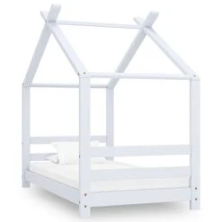Lit Cabane Enfant Blanc Bois De Pin Massif 70x140 Cm 2