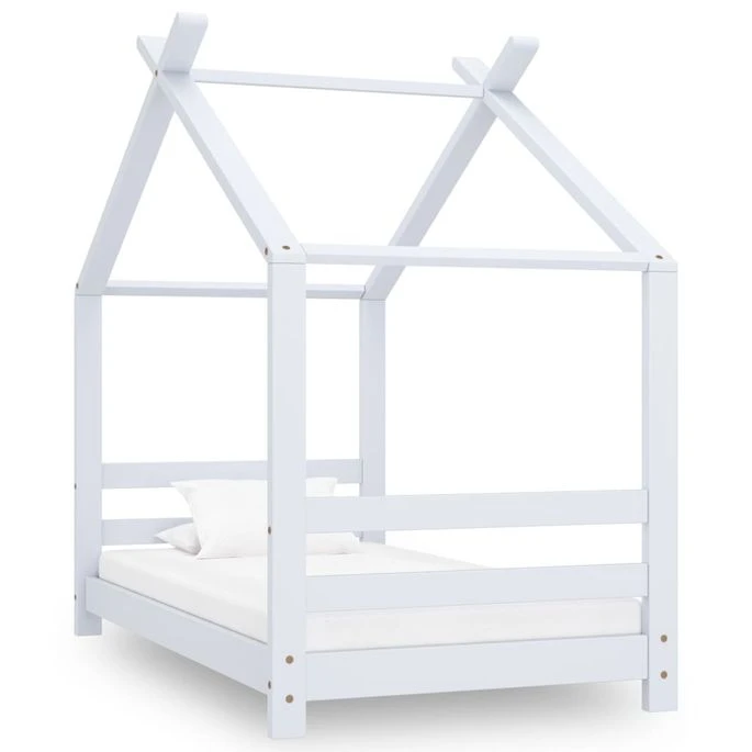 Lit Cabane Enfant Blanc Bois De Pin Massif 70x140 Cm 2