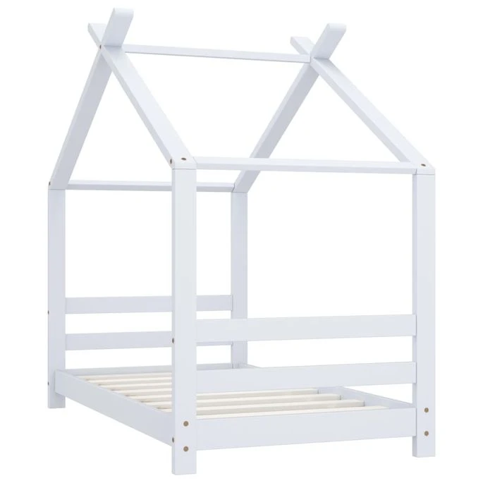 Lit Cabane Enfant Blanc Bois De Pin Massif 70x140 Cm 2 – Image 2