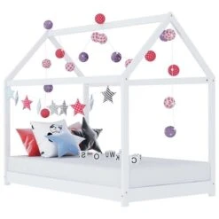Lit Cabane Enfant Blanc Bois De Pin Massif 90 X 200 Cm