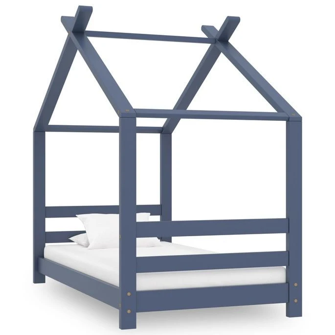 Lit Cabane Enfant Gris Bois De Pin Massif 70x140 Cm 3