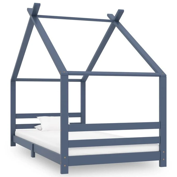 Lit Cabane Enfant Gris Bois De Pin Massif 90x200 Cm
