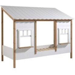 Lit Cabane Et Sommier 90x200 Cm Pin Massif Blanc Et Bois Clair Henri
