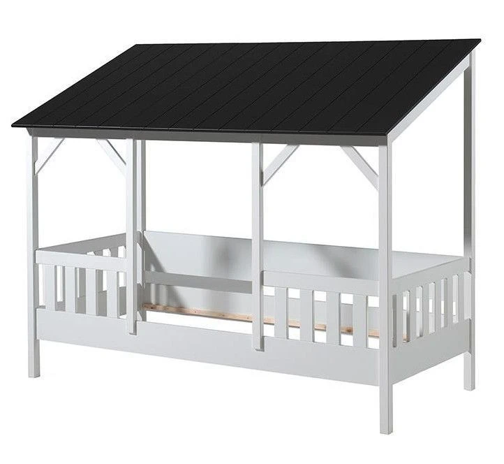 Lit Cabane Gigogne 90x200 Cm Pin Massif Blanc Toit Noir Henri – Image 2