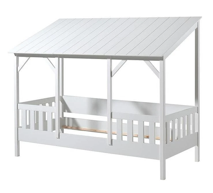 Lit Cabane Gigogne 90x200 Cm Pin Massif Toit Blanc Henri
