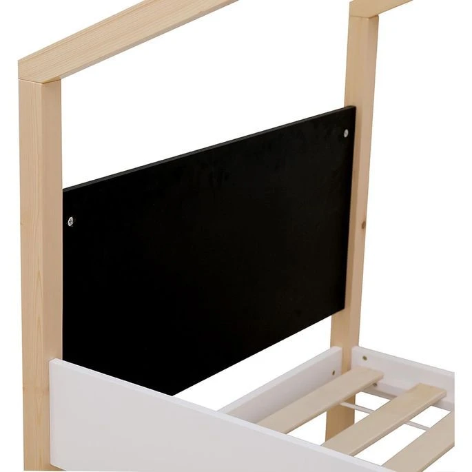 Lit Cabane Gigogne Avec Ardoise Pin Massif Clair Et Blanc Woody 90x190 Cm – Image 10