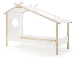 Lit Cabane Pin Massif Clair Et Blanc Coconi 90x200 Cm