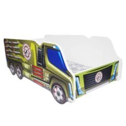 Lit Camion Army Mélaminé Vert 70x140 Cm - Sommier Et Matelas Inclus