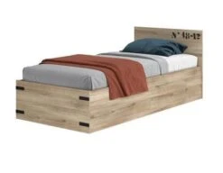 Lit Coffre Enfant - Décor Chene Kronberg - Sommier Inclus - 90x200 Cm - CARGO