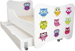Lit Enfant à Tiroir Et Matelas 70x140 Cm Chouettes