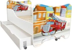 Lit Enfant à Tiroir Et Matelas 70x140 Cm Pompier