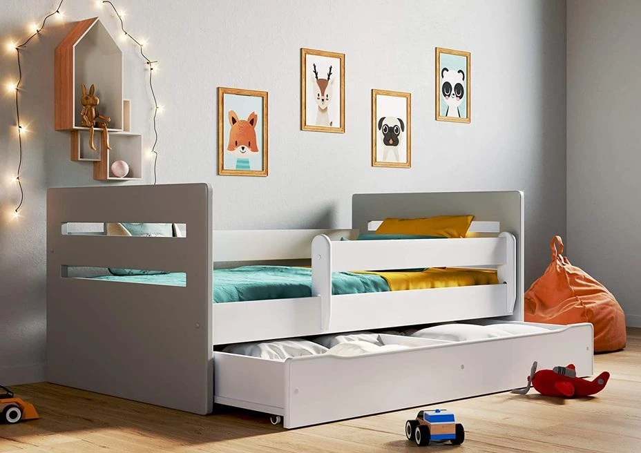 Lit Enfant Avec Barrière De Sécurité Amovible Blanc Et Gris Moly – Image 2